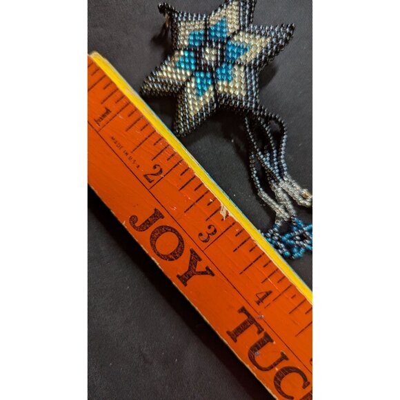 Handmade Beaded Star Ornament With Dangling Stars Design In Black Blue - Picture 5 of 5